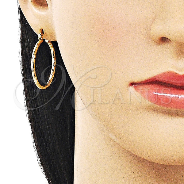 Gold Filled Hoop Earrings — Medium Hoop Diamond Cutting 02. — alternate product view — SKU 163241 | Oro Laminado aretes de aro — Medium Hoop Diamond Cutting 02. — SKU 163241
