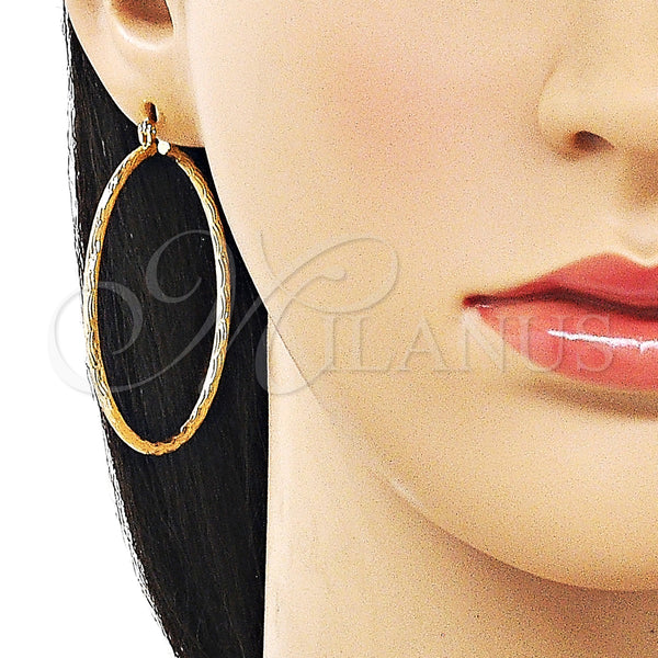 Gold Filled Hoop Earrings — Large Hoop Diamond Cutting 02. — alternate product view — SKU 163245 | Oro Laminado aretes de aro — Large Hoop Diamond Cutting 02. — SKU 163245