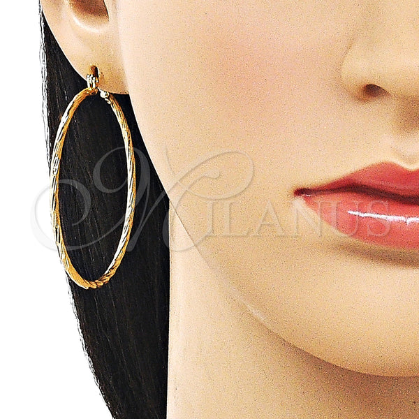 Gold Filled Hoop Earrings — Large Hoop Diamond Cutting 5. — alternate product view — SKU 163246 | Oro Laminado aretes de aro — Large Hoop Diamond Cutting 5. — SKU 163246