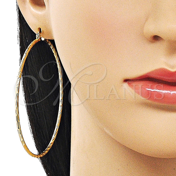 Gold Filled Hoop Earrings — Large Hoop Diamond Cutting 5. — alternate product view — SKU 163247 | Oro Laminado aretes de aro — Large Hoop Diamond Cutting 5. — SKU 163247