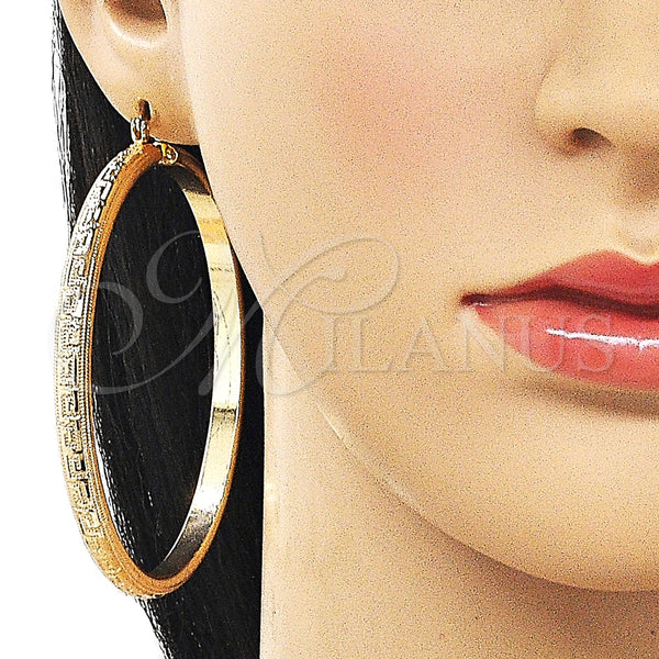 Gold Filled Hoop Earrings — Extra Large Hoop Greek Key and Hollow Design — alternate product view — SKU 163248 | Oro Laminado aretes de aro — Extra Large Hoop Greek Key and Hollow diseño — SKU 163248