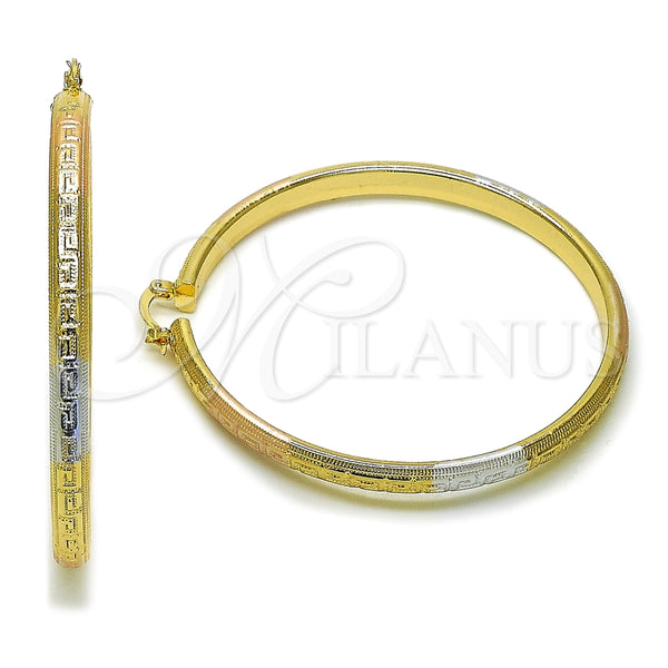 Oro Laminado Extra Large Hoop, Gold Filled Style Greek Key and Hollow Design, Polished, Tricolor, 02.170.0588.1.70