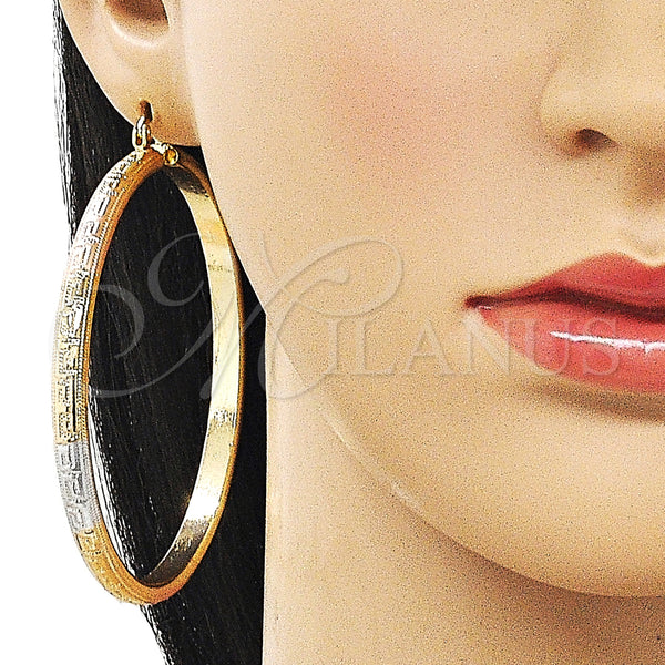 Gold Filled Hoop Earrings — Extra Large Hoop Greek Key and Hollow Design — alternate product view — SKU 163249 | Oro Laminado aretes de aro — Extra Large Hoop Greek Key and Hollow diseño — SKU 163249