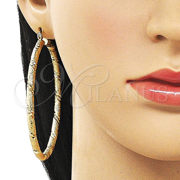 Gold Filled Hoop Earrings — Extra Large Hoop Hollow Design Matte 02. — alternate product view — SKU 163250 | Oro Laminado aretes de aro — Extra Large Hoop Hollow diseño Matte 02. — SKU 163250
