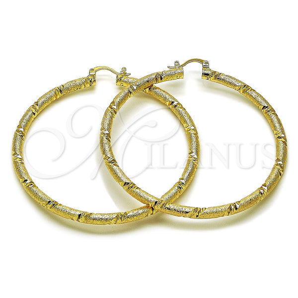 Gold Filled Hoop Earrings — Extra Large Hoop Hollow Design Matte 02. — main product view — SKU 163250 | Oro Laminado aretes de aro — Extra Large Hoop Hollow diseño Matte 02. — SKU 163250