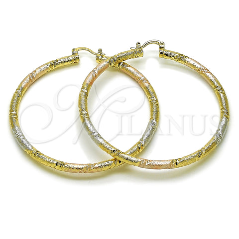 Oro Laminado Extra Large Hoop, Gold Filled Style Hollow Design, Matte Finish, Tricolor, 02.170.0589.1.70