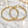 Oro Laminado Extra Large Hoop, Gold Filled Style Hollow Design, Matte Finish, Tricolor, 02.170.0589.1.70