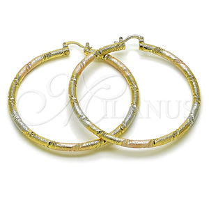 Gold Filled Hoop Earrings — Extra Large Hoop Hollow Design Matte Tricolor 02. — main product view — SKU 163251 | Oro Laminado aretes de aro — Extra Large Hoop Hollow diseño Matte Tricolor 02. — SKU 163251