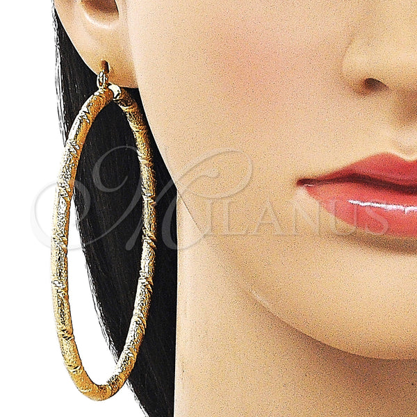 Gold Filled Hoop Earrings — Extra Large Hoop Hollow Design Matte 02. — alternate product view — SKU 163252 | Oro Laminado aretes de aro — Extra Large Hoop Hollow diseño Matte 02. — SKU 163252