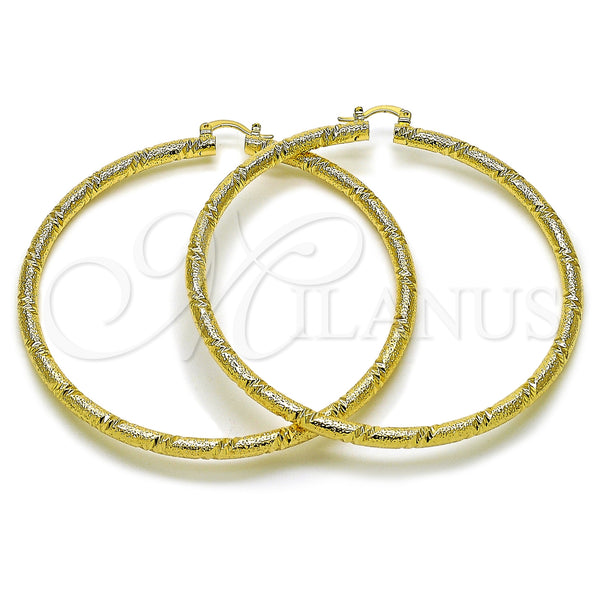 Gold Filled Hoop Earrings — Extra Large Hoop Hollow Design Matte 02. — main product view — SKU 163252 | Oro Laminado aretes de aro — Extra Large Hoop Hollow diseño Matte 02. — SKU 163252