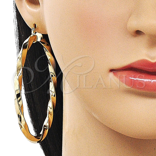 Gold Filled Hoop Earrings — Extra Large Hoop Twist and Hollow Design Polished — alternate product view — SKU 163253 | Oro Laminado aretes de aro — Extra Large Hoop Twist and Hollow diseño pulido — SKU 163253