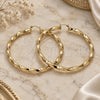 Oro Laminado Extra Large Hoop, Gold Filled Style Twist and Hollow Design, Polished, Golden Finish, 02.170.0042.70