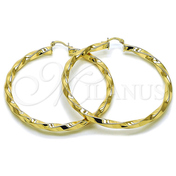 Gold Filled Hoop Earrings — Extra Large Hoop Twist and Hollow Design Polished — main product view — SKU 163253 | Oro Laminado aretes de aro — Extra Large Hoop Twist and Hollow diseño pulido — SKU 163253