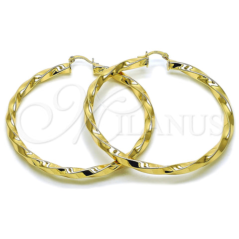Oro Laminado Extra Large Hoop, Gold Filled Style Twist and Hollow Design, Polished, Golden Finish, 02.170.0042.70