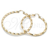 Oro Laminado Extra Large Hoop, Gold Filled Style Twist and Hollow Design, Polished, Golden Finish, 02.170.0042.70