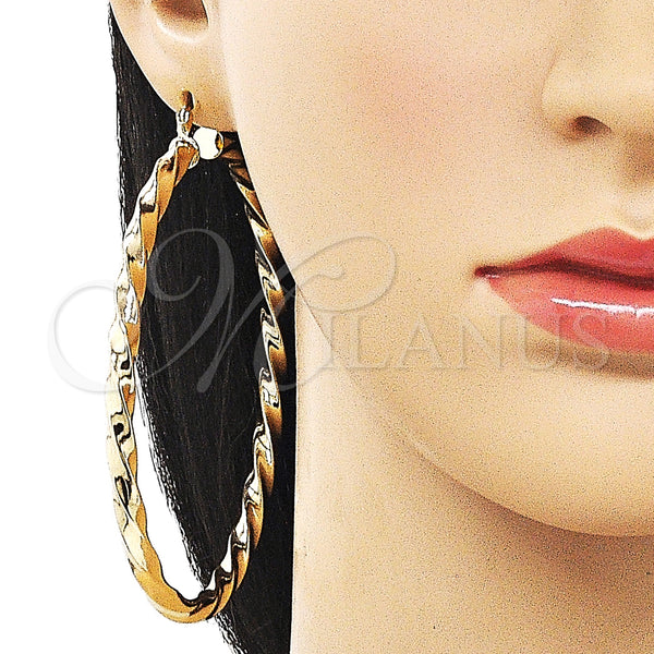 Gold Filled Hoop Earrings — Extra Large Hoop Twist and Hollow Design Polished — alternate product view — SKU 163254 | Oro Laminado aretes de aro — Extra Large Hoop Twist and Hollow diseño pulido — SKU 163254