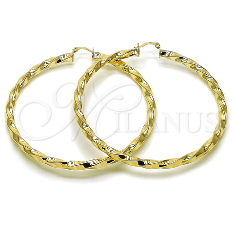 Oro Laminado Extra Large Hoop, Gold Filled Style Twist and Hollow Design, Polished, Golden Finish, 02.170.0042.80