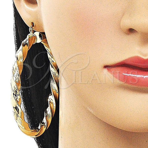 Gold Filled Hoop Earrings — Extra Large Hoop Twist and Hollow Design Diamond — alternate product view — SKU 163255 | Oro Laminado aretes de aro — Extra Large Hoop Twist and Hollow diseño Diamond — SKU 163255
