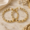 Oro Laminado Extra Large Hoop, Gold Filled Style Twist and Hollow Design, Diamond Cutting Finish, Golden Finish, 02.170.0590.70
