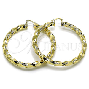 Gold Filled Hoop Earrings — Extra Large Hoop Twist and Hollow Design Diamond — main product view — SKU 163255 | Oro Laminado aretes de aro — Extra Large Hoop Twist and Hollow diseño Diamond — SKU 163255