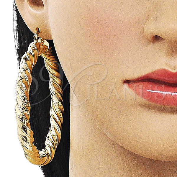 Gold Filled Hoop Earrings — Extra Large Hoop Twist and Hollow Design Polished — alternate product view — SKU 163259 | Oro Laminado aretes de aro — Extra Large Hoop Twist and Hollow diseño pulido — SKU 163259