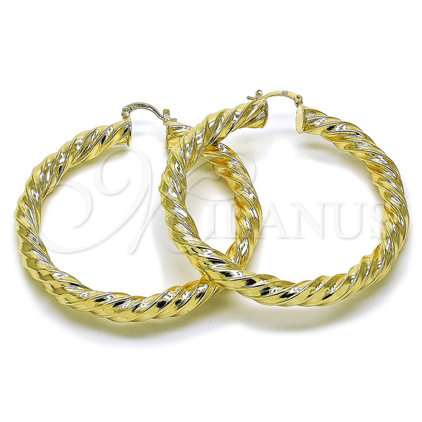 Gold Filled Hoop Earrings — Extra Large Hoop Twist and Hollow Design Polished — main product view — SKU 163259 | Oro Laminado aretes de aro — Extra Large Hoop Twist and Hollow diseño pulido — SKU 163259