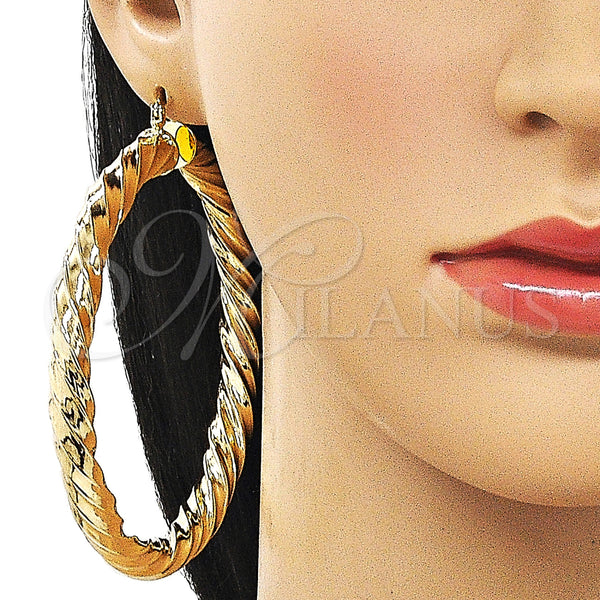 Gold Filled Hoop Earrings — Extra Large Hoop Twist and Hollow Design Polished — alternate product view — SKU 163260 | Oro Laminado aretes de aro — Extra Large Hoop Twist and Hollow diseño pulido — SKU 163260