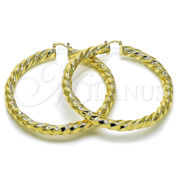 Oro Laminado Extra Large Hoop, Gold Filled Style Twist and Hollow Design, Polished, Golden Finish, 02.170.0475.1.80