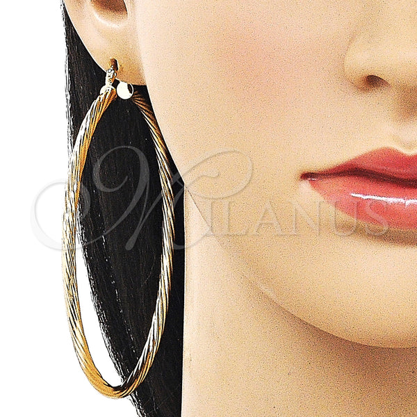 Gold Filled Hoop Earrings — Extra Large Hoop Twist and Hollow Design Polished — alternate product view — SKU 163261 | Oro Laminado aretes de aro — Extra Large Hoop Twist and Hollow diseño pulido — SKU 163261