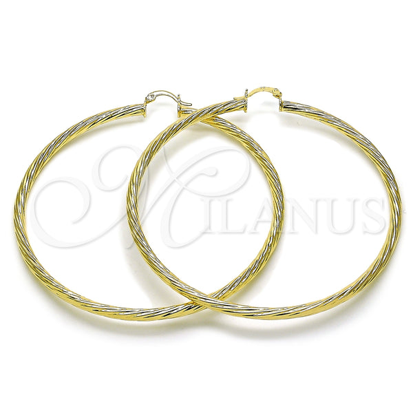 Gold Filled Hoop Earrings — Extra Large Hoop Twist and Hollow Design Polished — main product view — SKU 163261 | Oro Laminado aretes de aro — Extra Large Hoop Twist and Hollow diseño pulido — SKU 163261