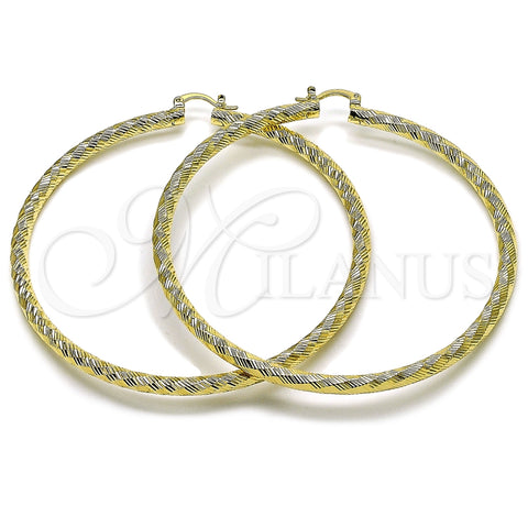 Oro Laminado Extra Large Hoop, Gold Filled Style Hollow Design, Diamond Cutting Finish, Golden Finish, 02.170.0592.80