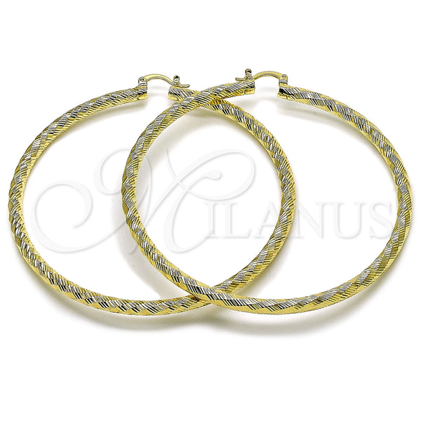 Gold Filled Hoop Earrings — Extra Large Hoop Hollow Design Diamond Cutting 02. — main product view — SKU 163263 | Oro Laminado aretes de aro — Extra Large Hoop Hollow diseño Diamond Cutting 02. — SKU 163263