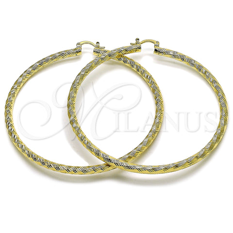 Oro Laminado Extra Large Hoop, Gold Filled Style Hollow Design, Diamond Cutting Finish, Golden Finish, 02.170.0592.80