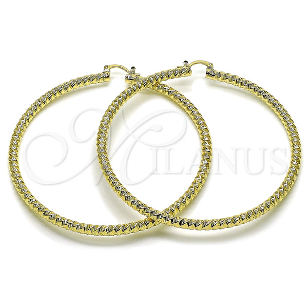 Oro Laminado Extra Large Hoop, Gold Filled Style and Hollow Diamond Cutting Finish, Golden Finish, 02.170.0274.80