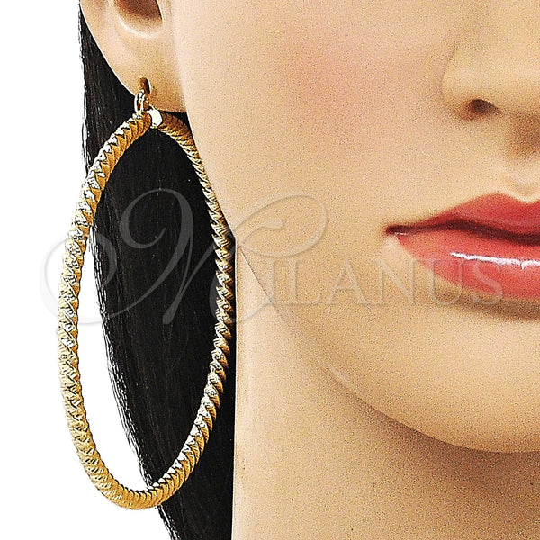 Gold Filled Hoop Earrings — Extra Large Hoop Twist and Hollow Design Diamond — alternate product view — SKU 163264 | Oro Laminado aretes de aro — Extra Large Hoop Twist and Hollow diseño Diamond — SKU 163264