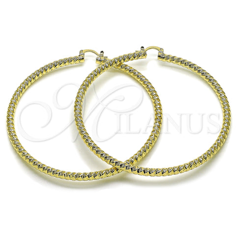 Oro Laminado Extra Large Hoop, Gold Filled Style Twist and Hollow Design, Diamond Cutting Finish, Golden Finish, 02.170.0274.80