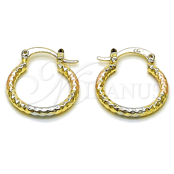 Gold Filled Hoop Earrings — Small Hoop Diamond Cutting Tricolor 02. — main product view — SKU 163268 | Oro Laminado aretes de aro — aro pequeño Diamond Cutting Tricolor 02. — SKU 163268