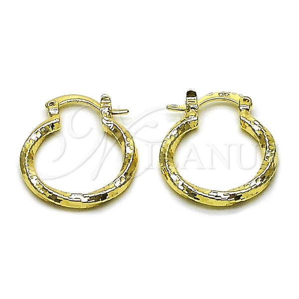 Gold Filled Hoop Earrings — Small Hoop Twist Design Diamond Cutting 02. — main product view — SKU 163271 | Oro Laminado aretes de aro — aro pequeño Twist diseño Diamond Cutting 02. — SKU 163271
