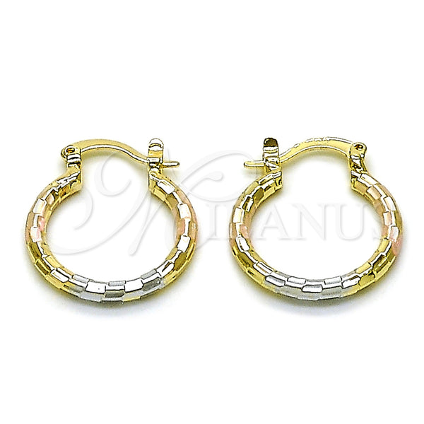 Gold Filled Hoop Earrings — Small Hoop Diamond Cutting Tricolor 02. — main product view — SKU 163272 | Oro Laminado aretes de aro — aro pequeño Diamond Cutting Tricolor 02. — SKU 163272