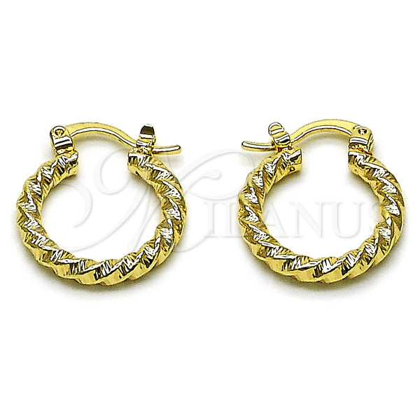 Oro Laminado Small Hoop, Gold Filled Style Twist Design, Diamond Cutting Finish, Golden Finish, 02.170.0599.20