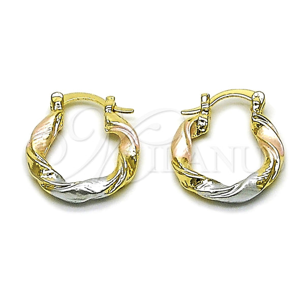Oro Laminado Small Hoop, Gold Filled Style Diamond Cutting Finish, Tricolor, 02.170.0600.20