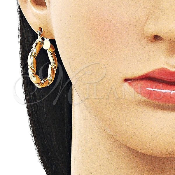 Gold Filled Hoop Earrings — Medium Hoop Twist and Hollow Design Polished 02. — alternate product view — SKU 163281 | Oro Laminado aretes de aro — Medium Hoop Twist and Hollow diseño pulido 02. — SKU 163281