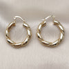 Oro Laminado Medium Hoop, Gold Filled Style Twist and Hollow Design, Polished, Golden Finish, 02.170.0215.30