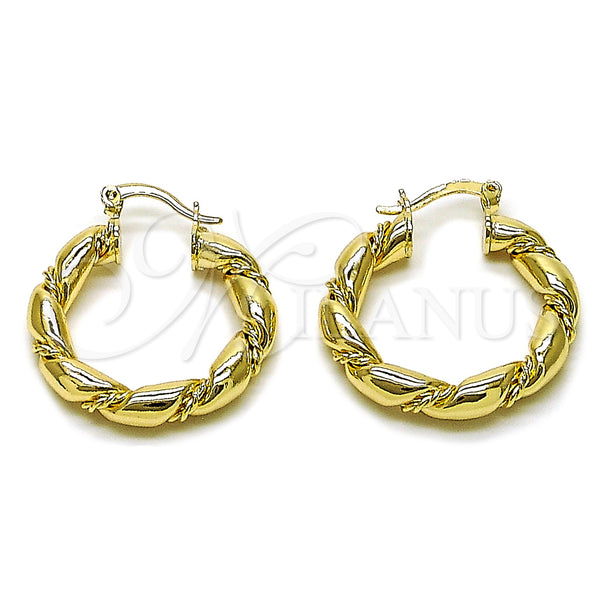 Gold Filled Hoop Earrings — Medium Hoop Twist and Hollow Design Polished 02. — main product view — SKU 163281 | Oro Laminado aretes de aro — Medium Hoop Twist and Hollow diseño pulido 02. — SKU 163281