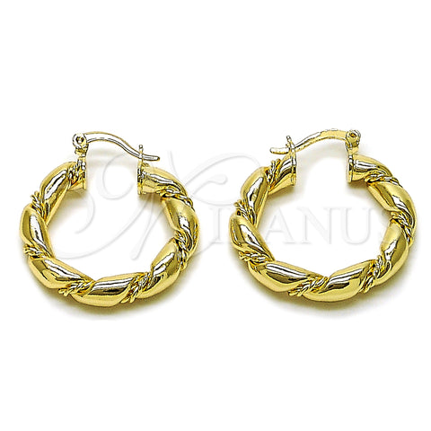 Oro Laminado Medium Hoop, Gold Filled Style Twist and Hollow Design, Polished, Golden Finish, 02.170.0215.30