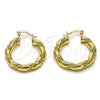 Oro Laminado Medium Hoop, Gold Filled Style Twist and Hollow Design, Polished, Golden Finish, 02.170.0215.30