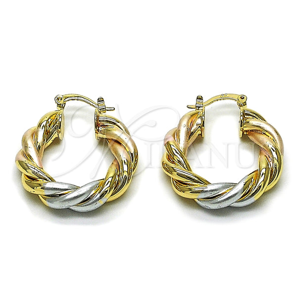 Oro Laminado Medium Hoop, Gold Filled Style and Hollow Diamond Cutting Finish, Tricolor, 02.170.0601.30