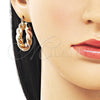 Oro Laminado Medium Hoop, Gold Filled Style Twist and Hollow Design, Diamond Cutting Finish, Tricolor, 02.170.0601.30
