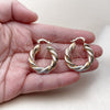 Oro Laminado Medium Hoop, Gold Filled Style Twist and Hollow Design, Diamond Cutting Finish, Tricolor, 02.170.0601.30