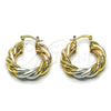 Oro Laminado Medium Hoop, Gold Filled Style Twist and Hollow Design, Diamond Cutting Finish, Tricolor, 02.170.0601.30